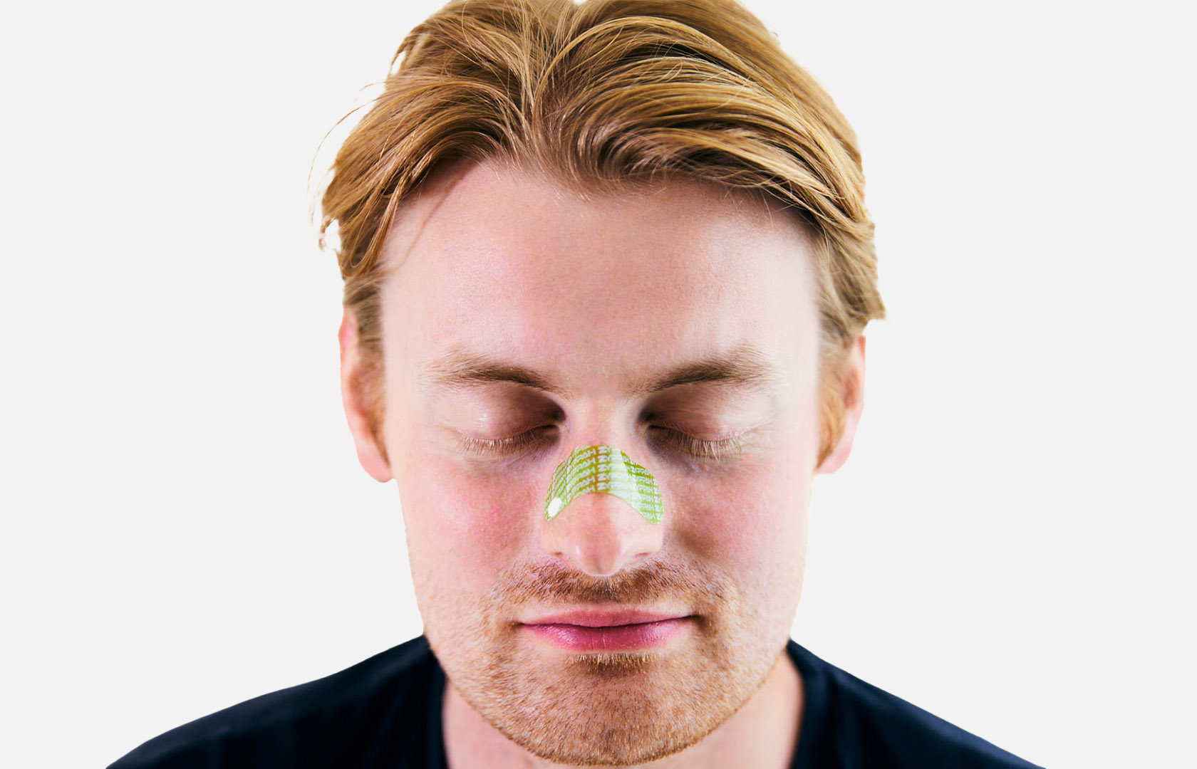 man wearing nasal strips